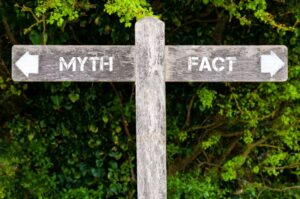 Myth and fact sign with arrows pointing in different directions